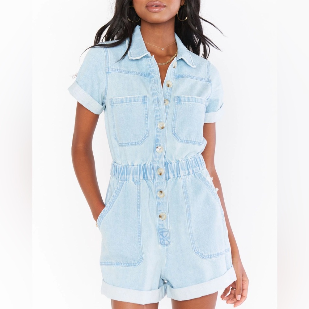 Show Me Your Mumu Cannon Denim Romper Dockside Large NWOT